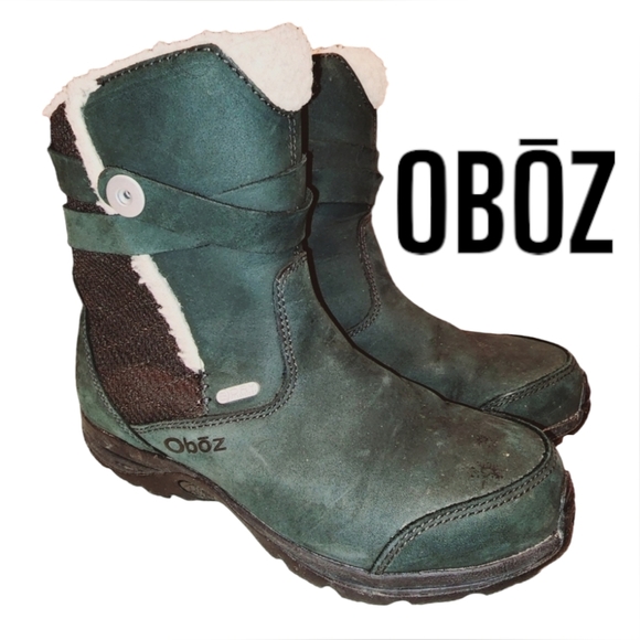 OBOZ MADISON Green Side Zip Up Thinsulate Outdoor Snow Short Ankle Boots Sz 7 - Picture 1 of 15